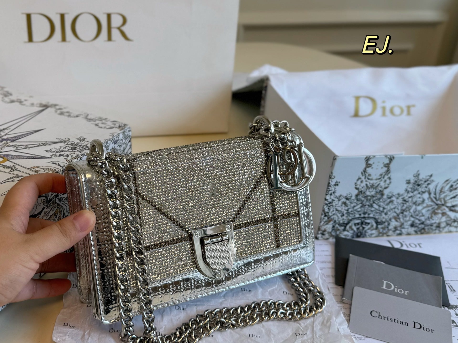 Dior AWA Full Diamond Shield Chain Bag