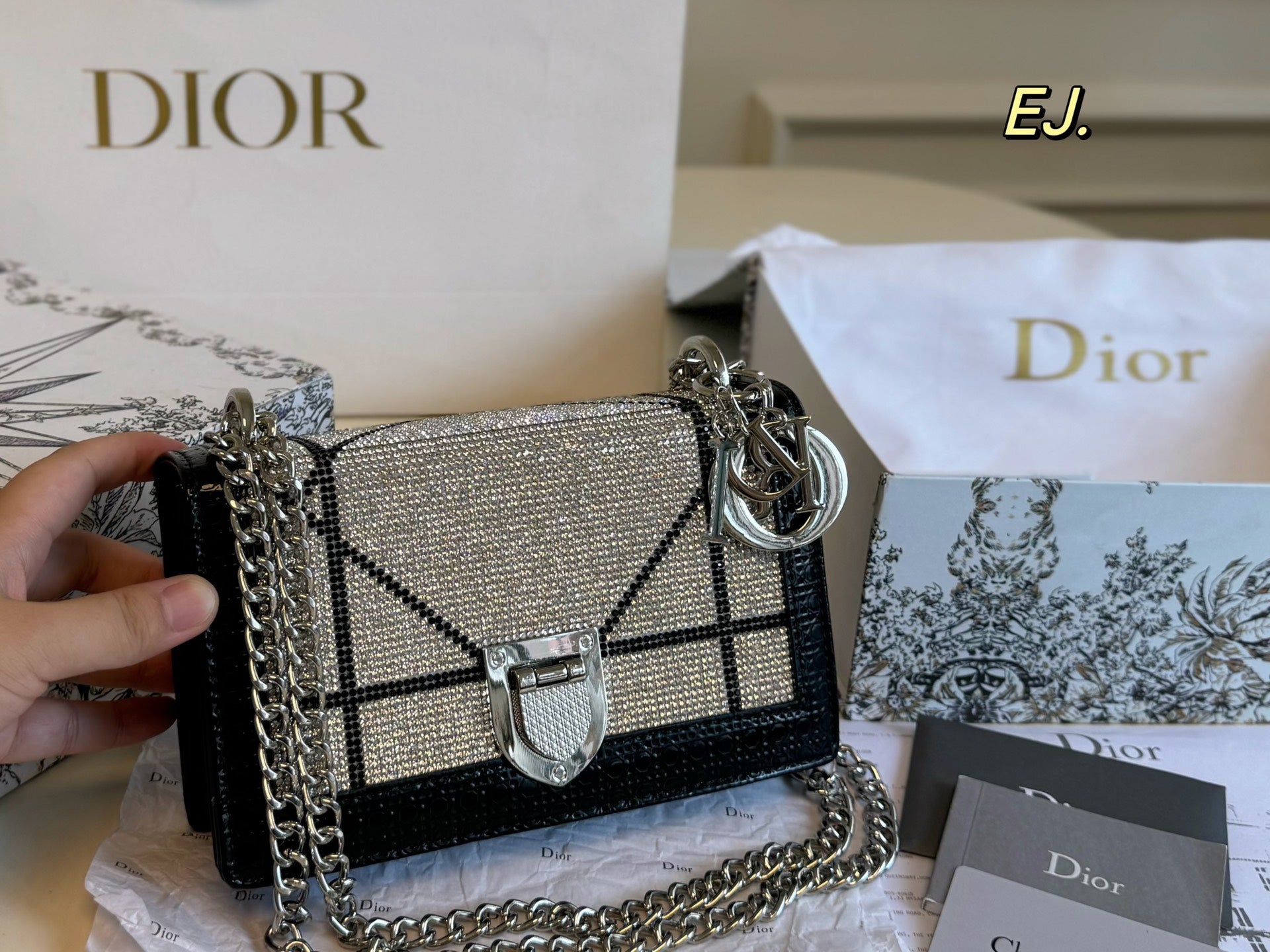 Dior AWA Full Diamond Shield Chain Bag
