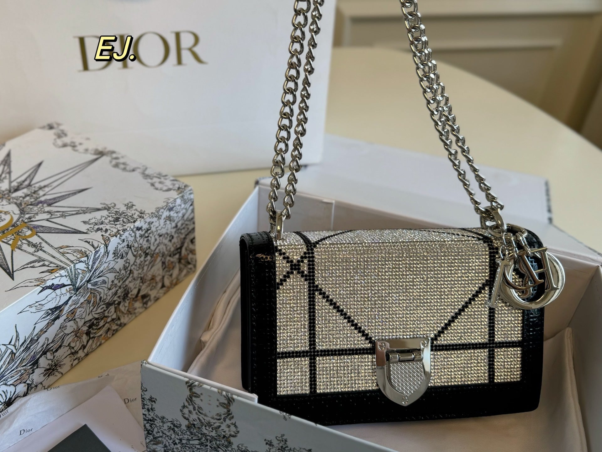 Dior AWA Full Diamond Shield Chain Bag