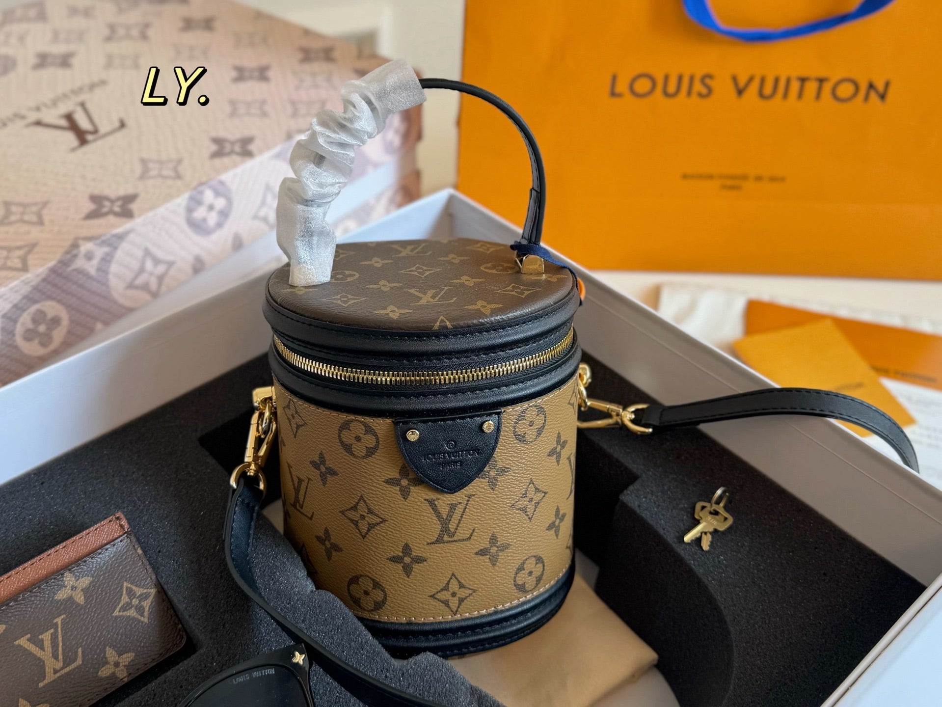 LV Cannes Color-blocked Round Barrel Bag