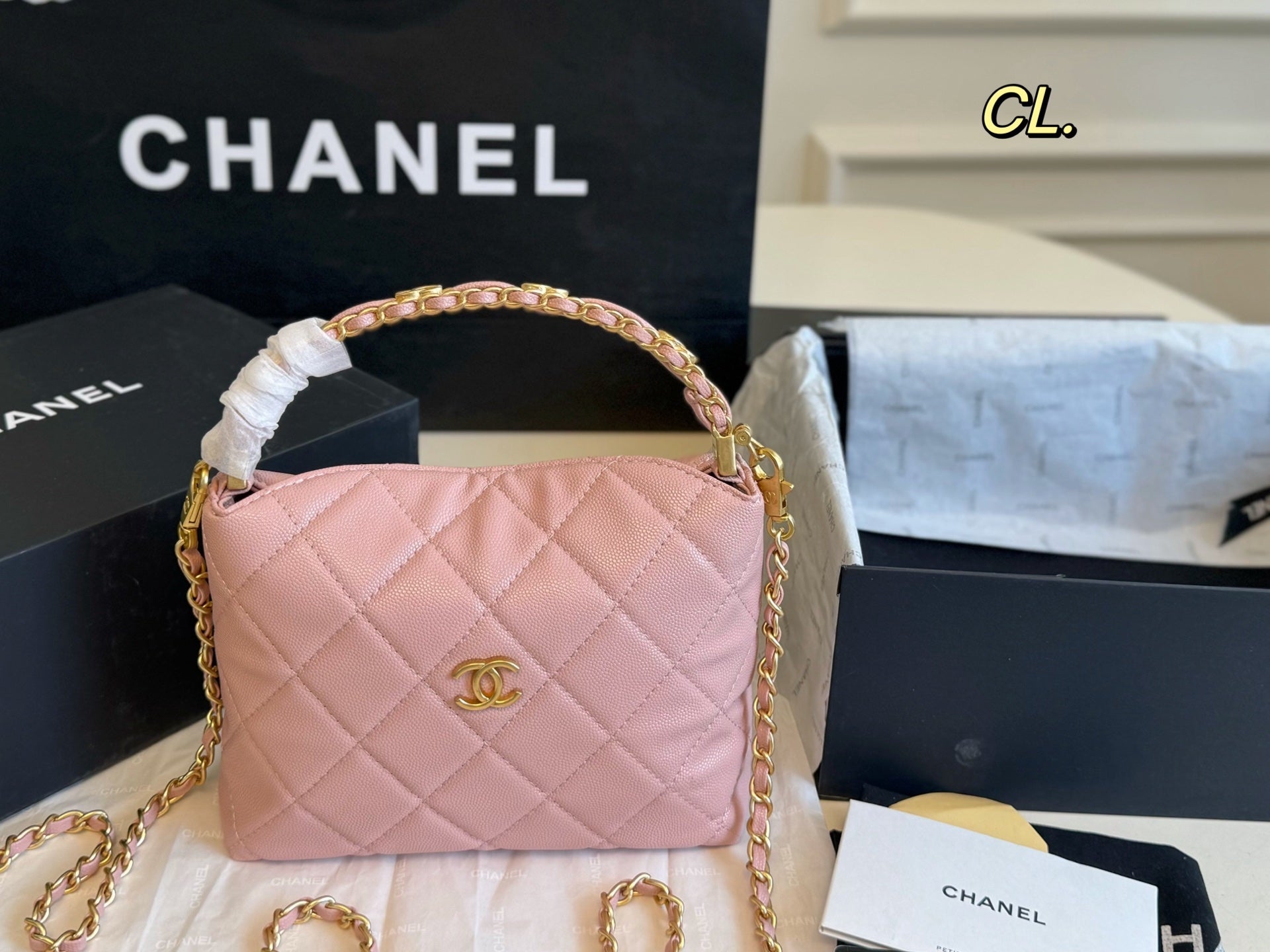 CHANEL 24a hobo Lunch box bag with metal handle