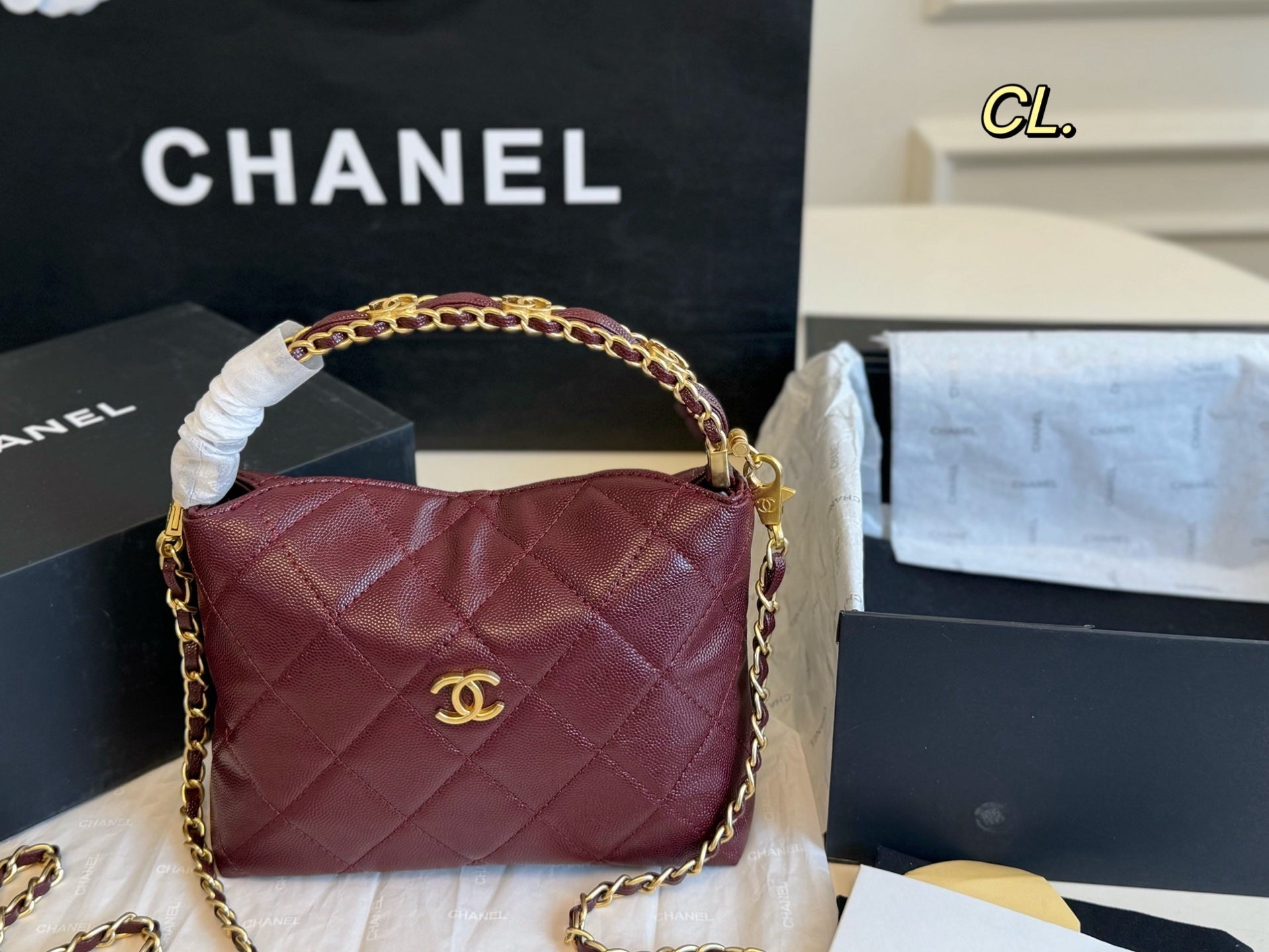 CHANEL 24a hobo Lunch box bag with metal handle