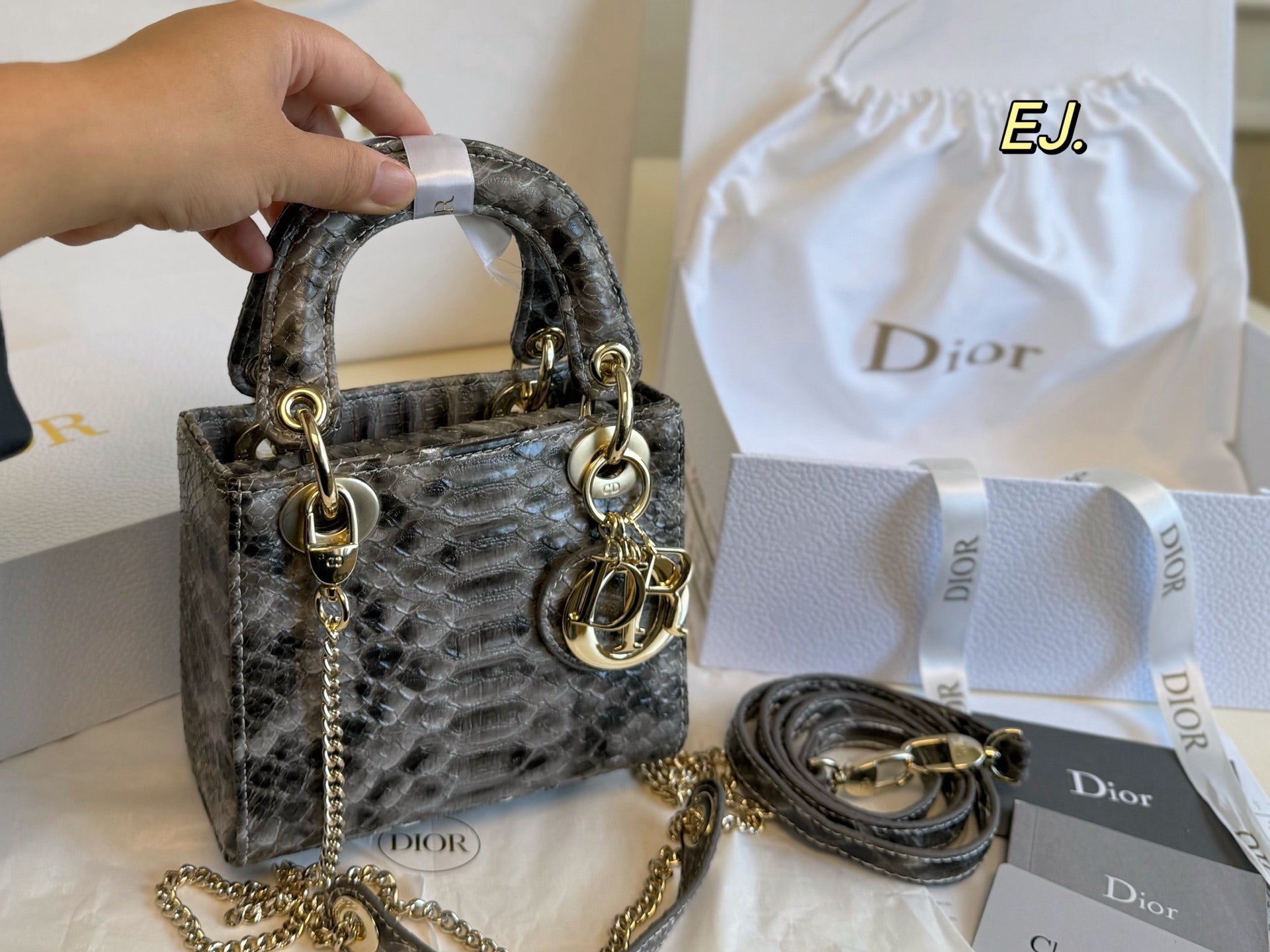 Lady Dior Rare leather pattern handbag