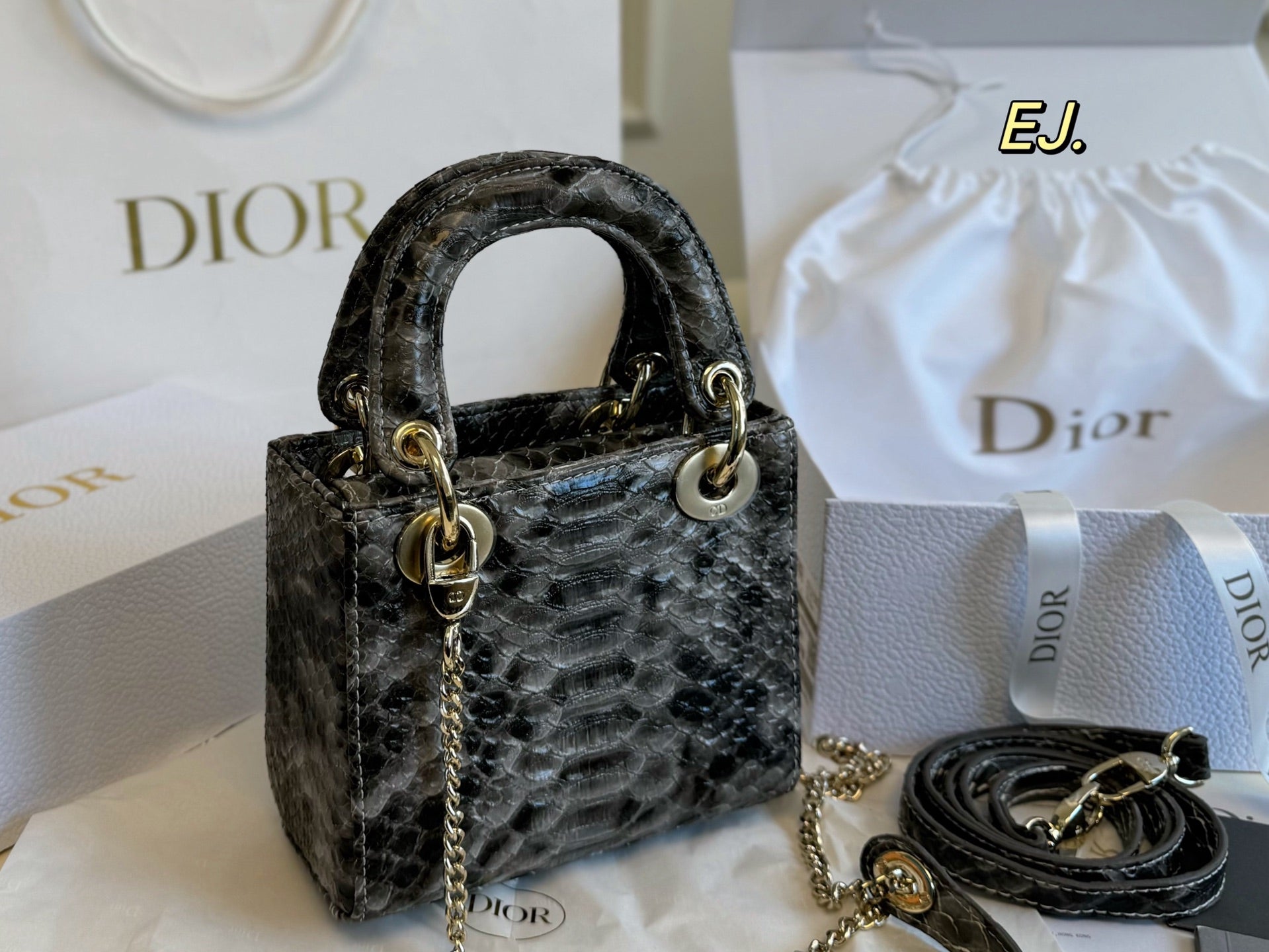 Lady Dior Rare leather pattern handbag
