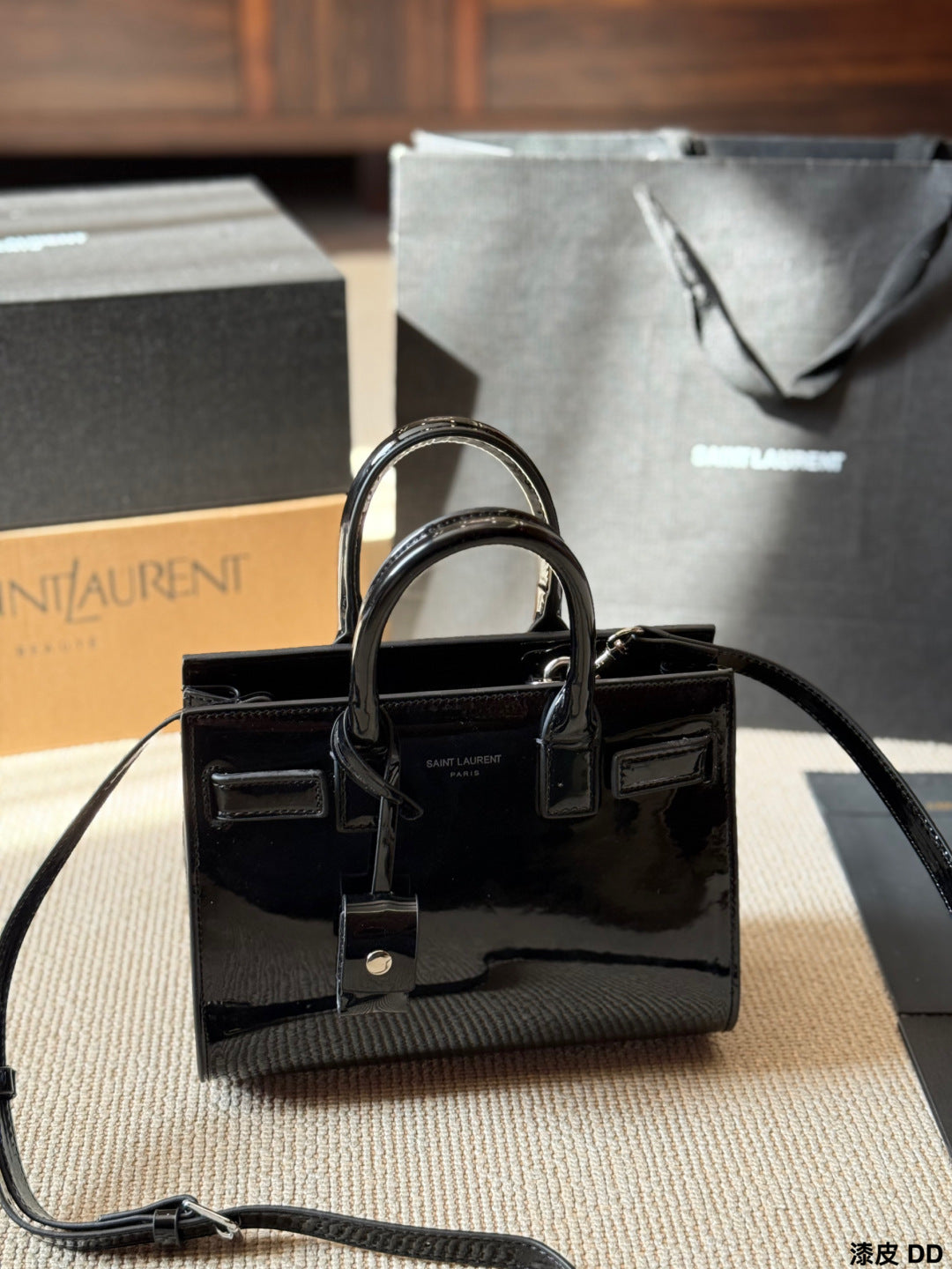 YSL Sac de Jour Patent leather accordion bag