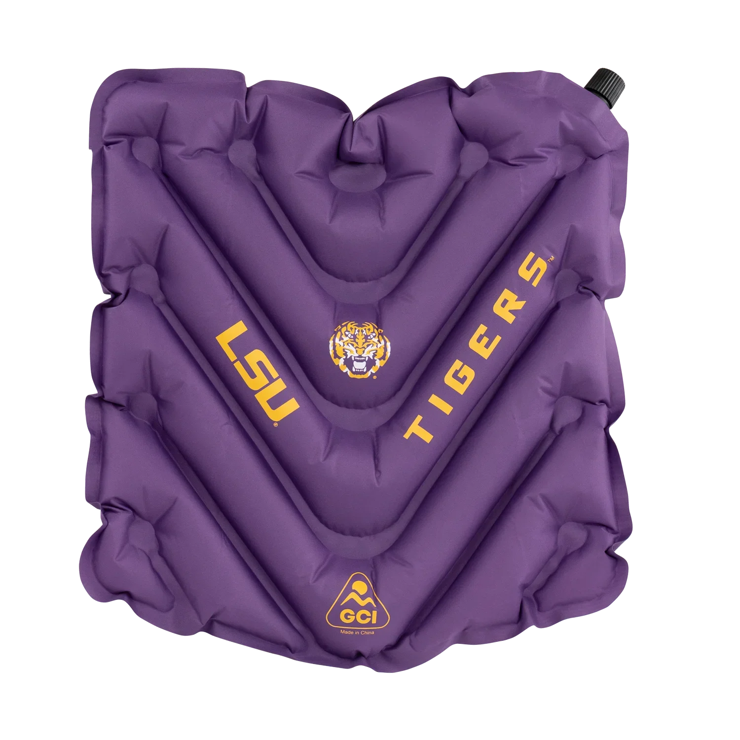 Front angle of V Seat with LSU Tigers print.