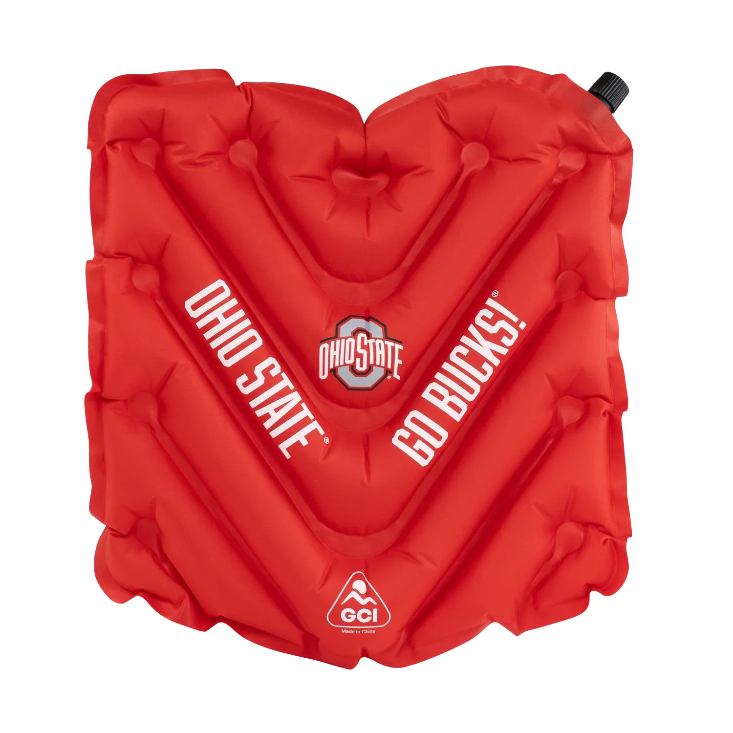 Front angle of V Seat with Ohio State Buckeyes print.