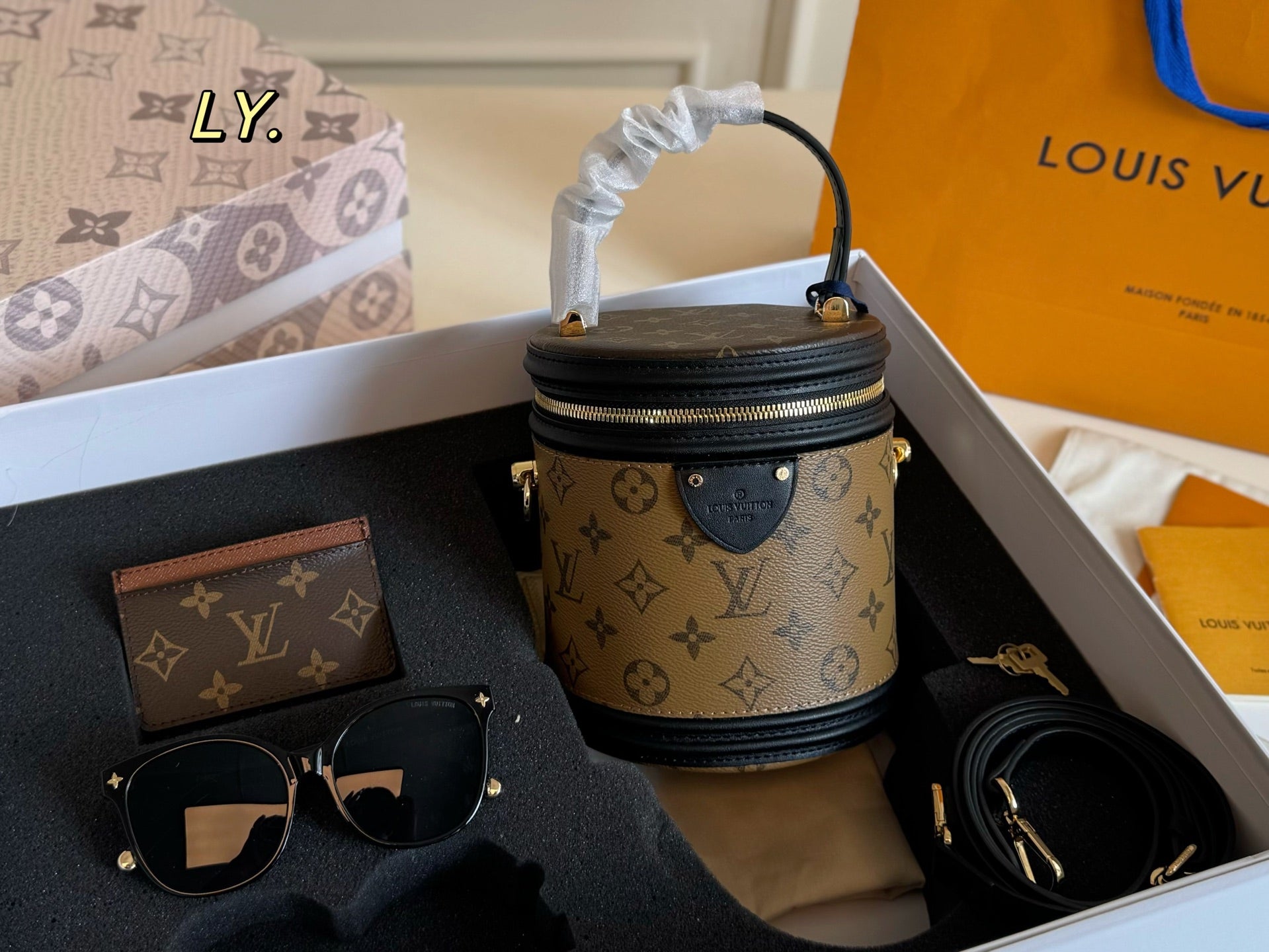 LV Cannes Color-blocked Round Barrel Bag