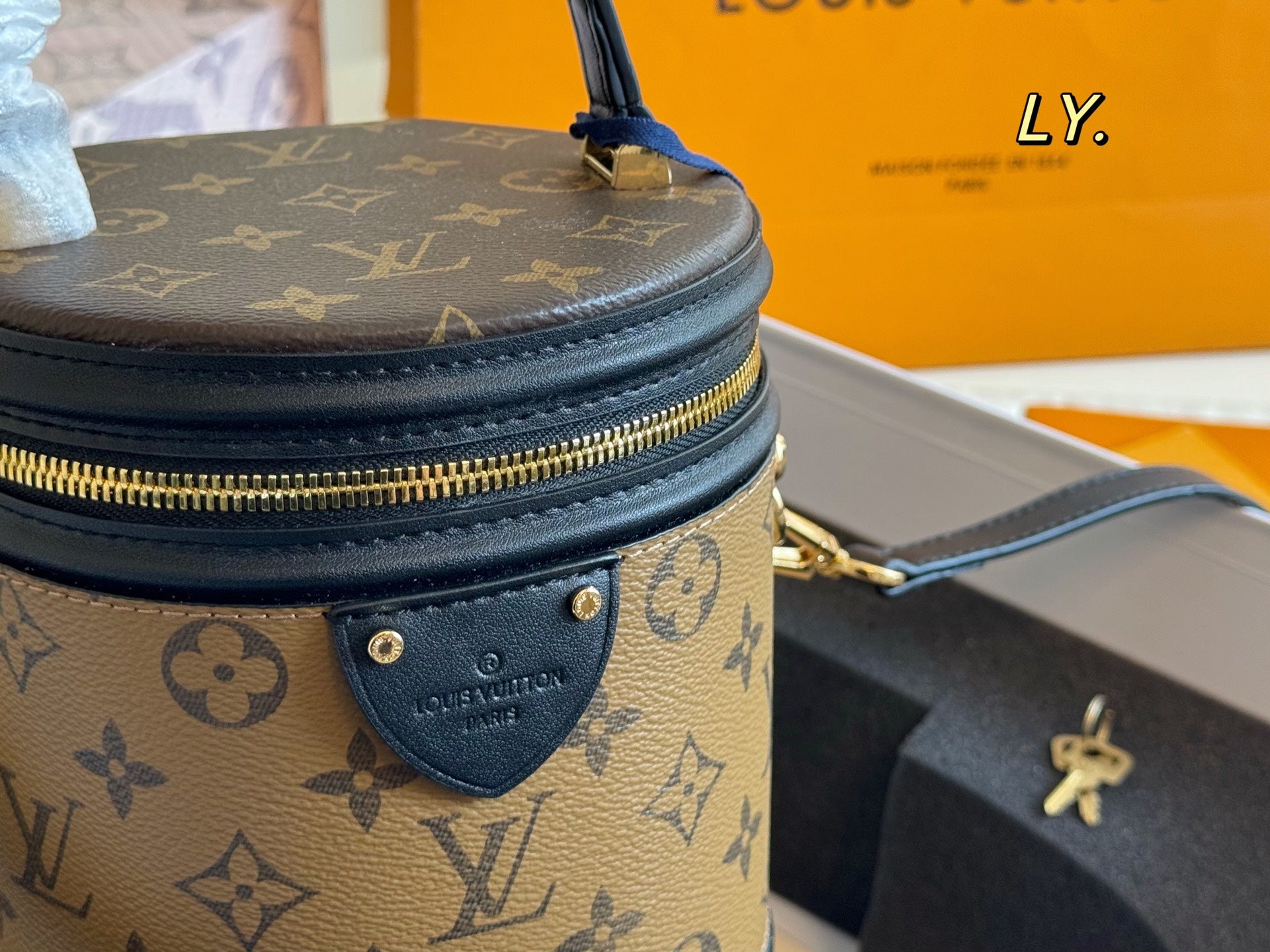 LV Cannes Color-blocked Round Barrel Bag