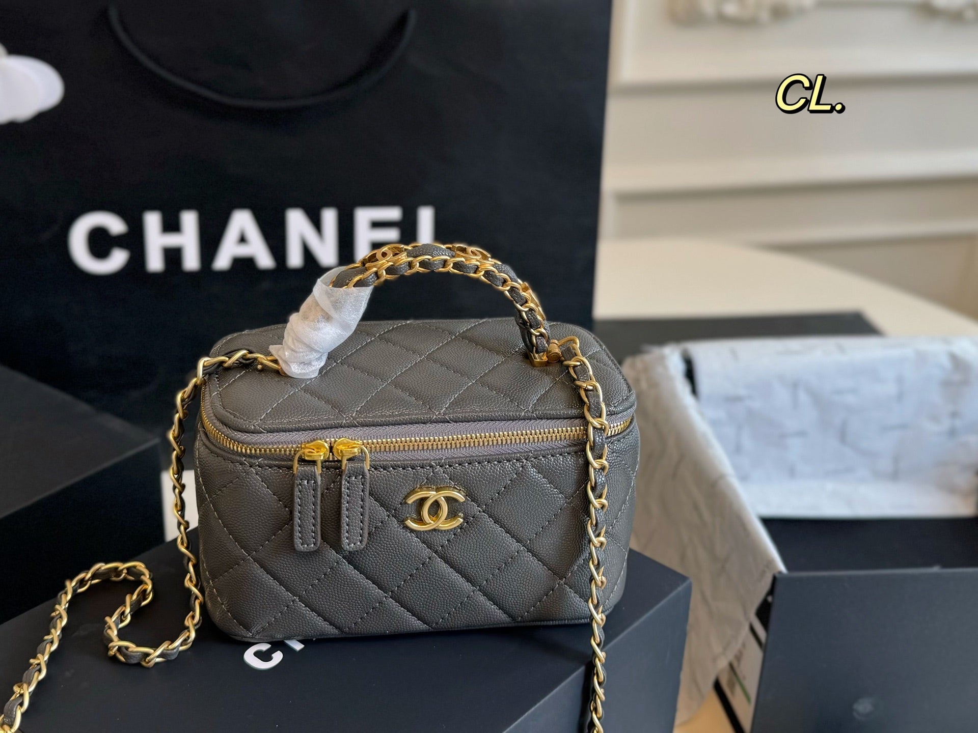 CHANEL Checkerboard Handle Box Bag