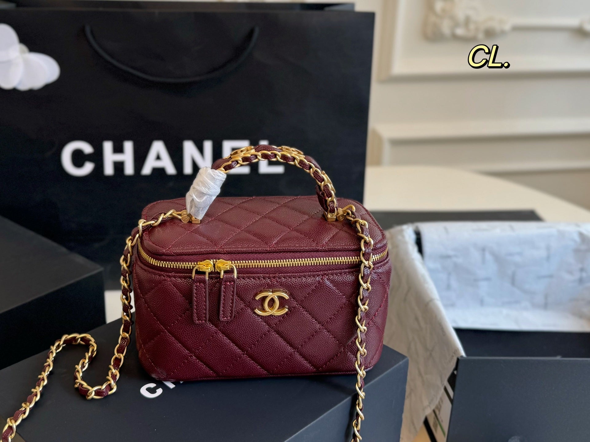 CHANEL Checkerboard Handle Box Bag