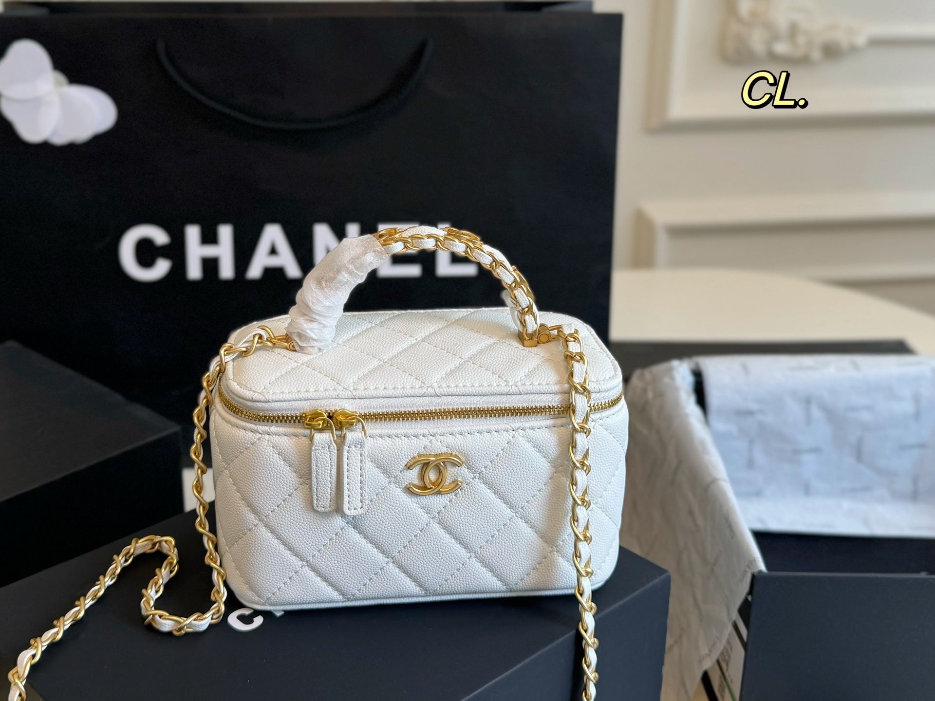 CHANEL Checkerboard Handle Box Bag
