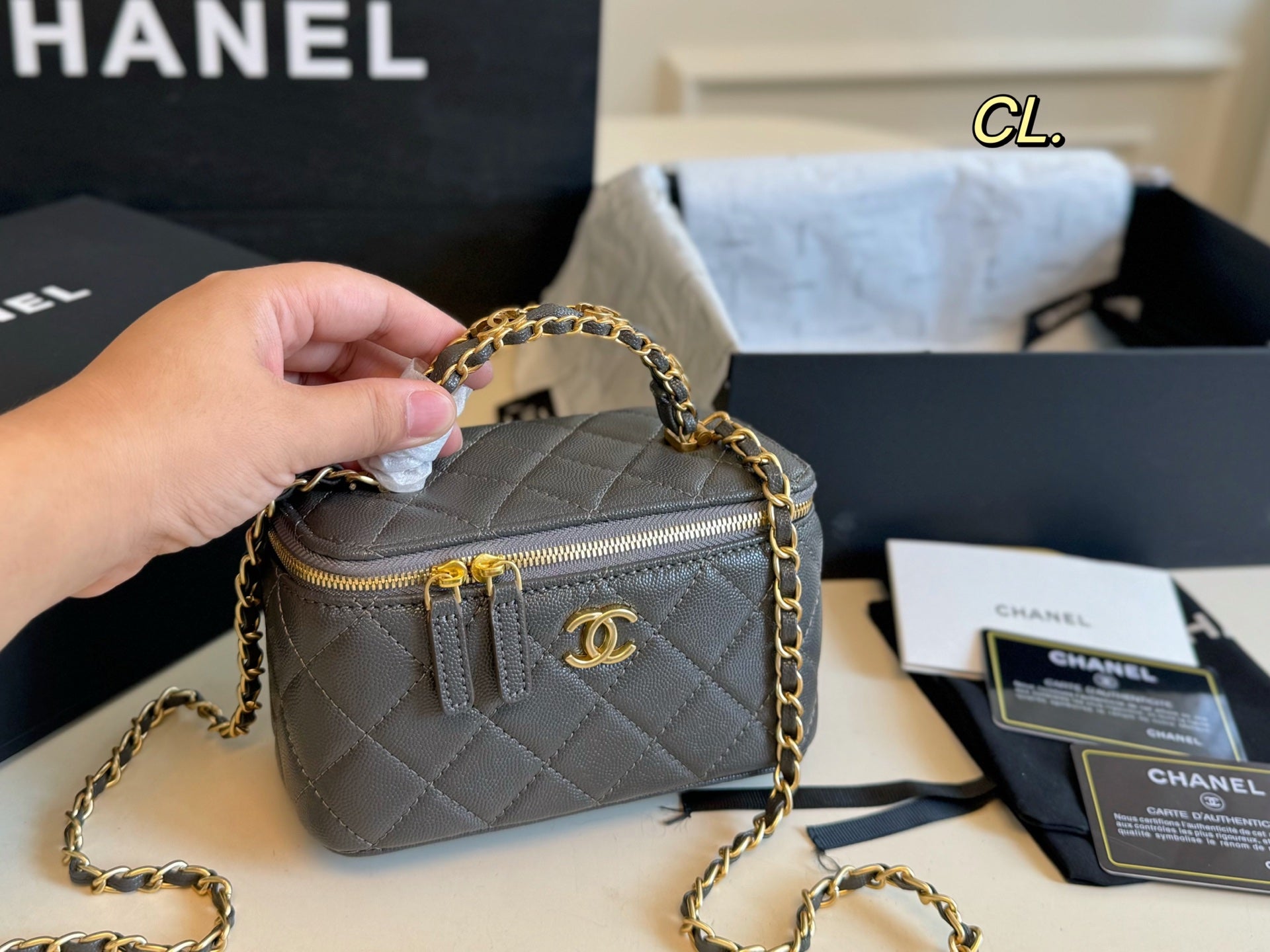 CHANEL Checkerboard Handle Box Bag