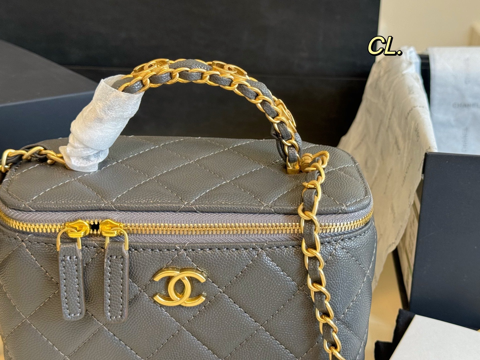 CHANEL Checkerboard Handle Box Bag