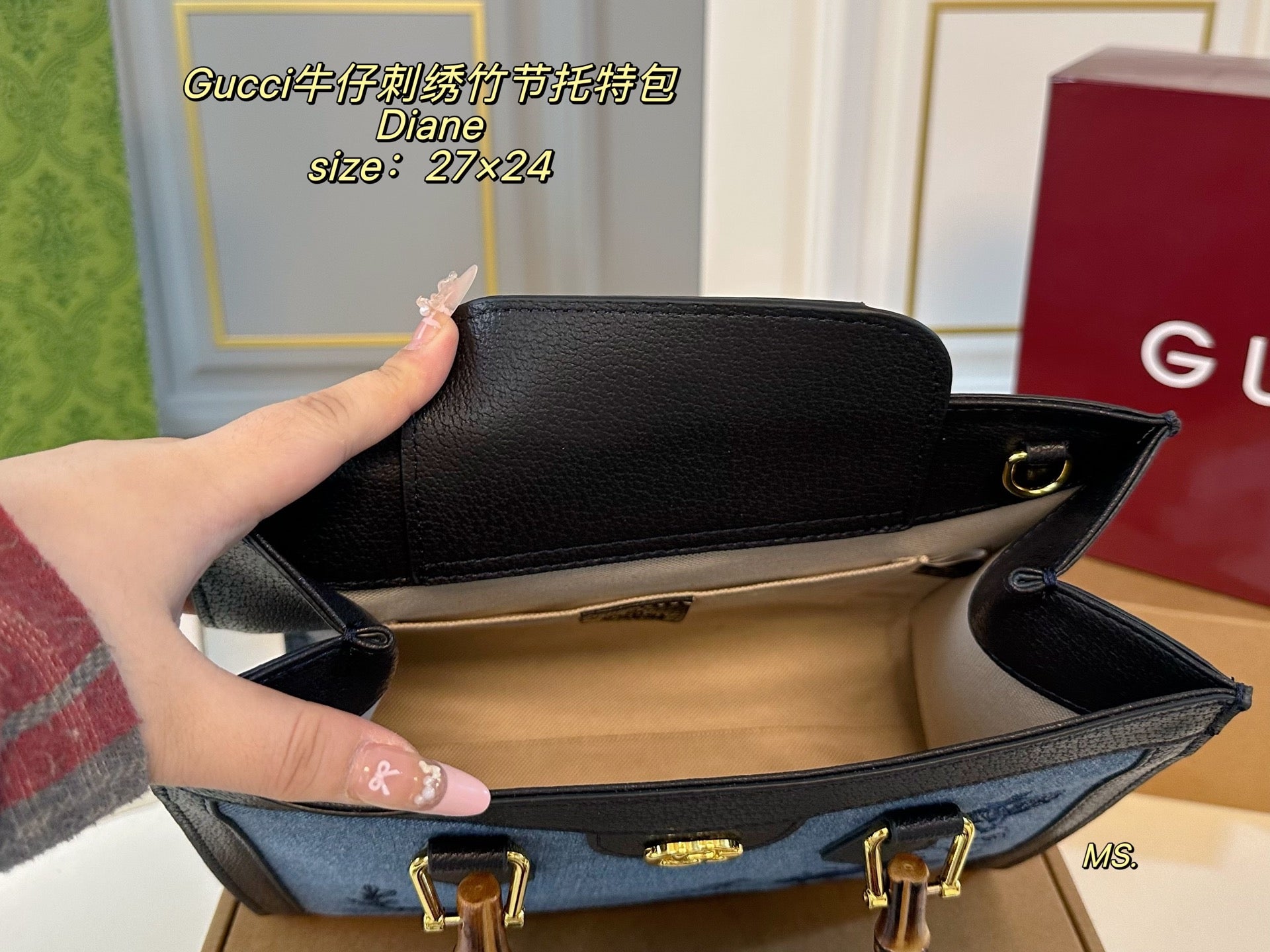 Gucci Diana Embroidered Bamboo Knot Tote Bag