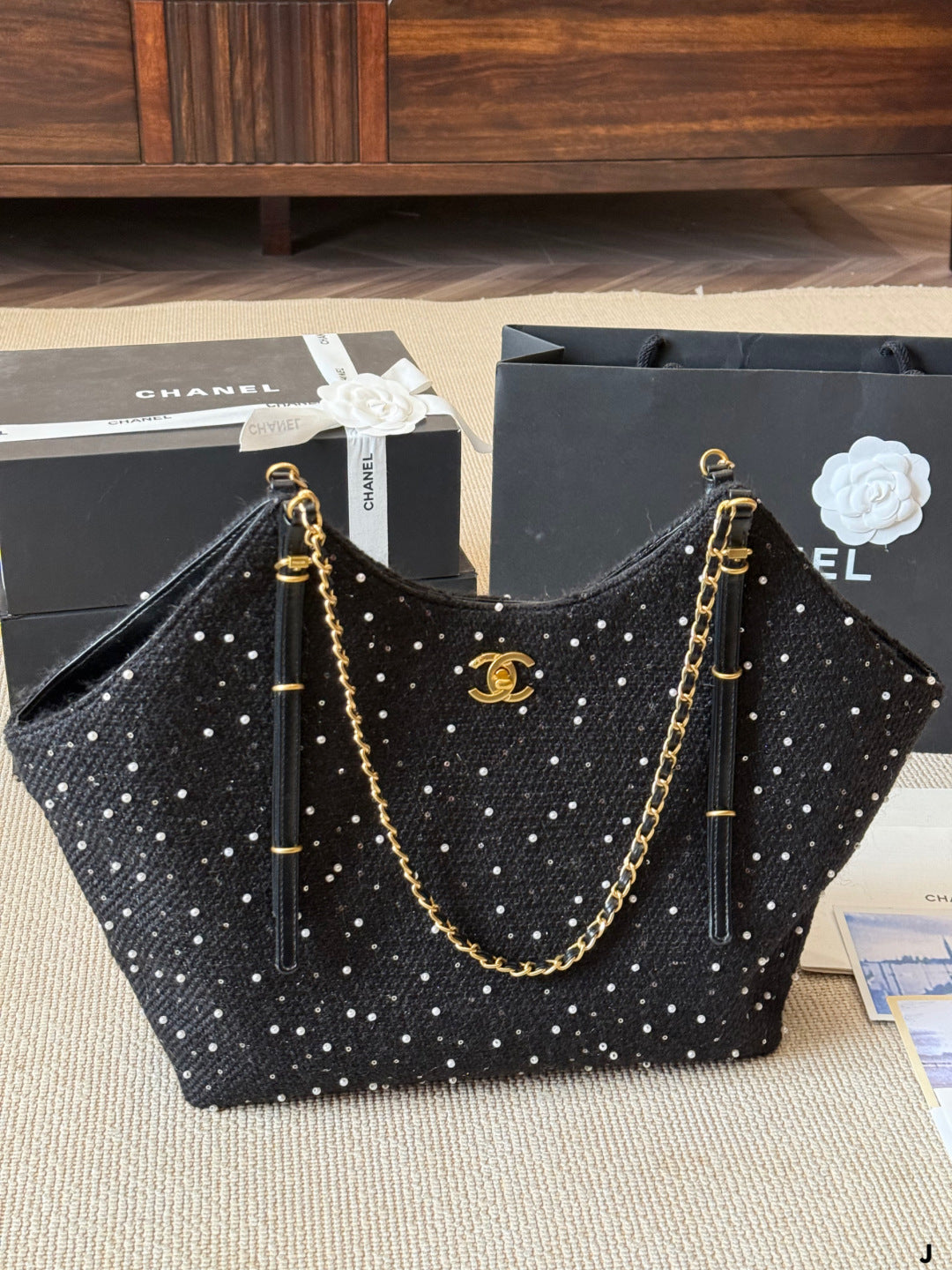 Chanel Polka Dot Chain Tote Bag