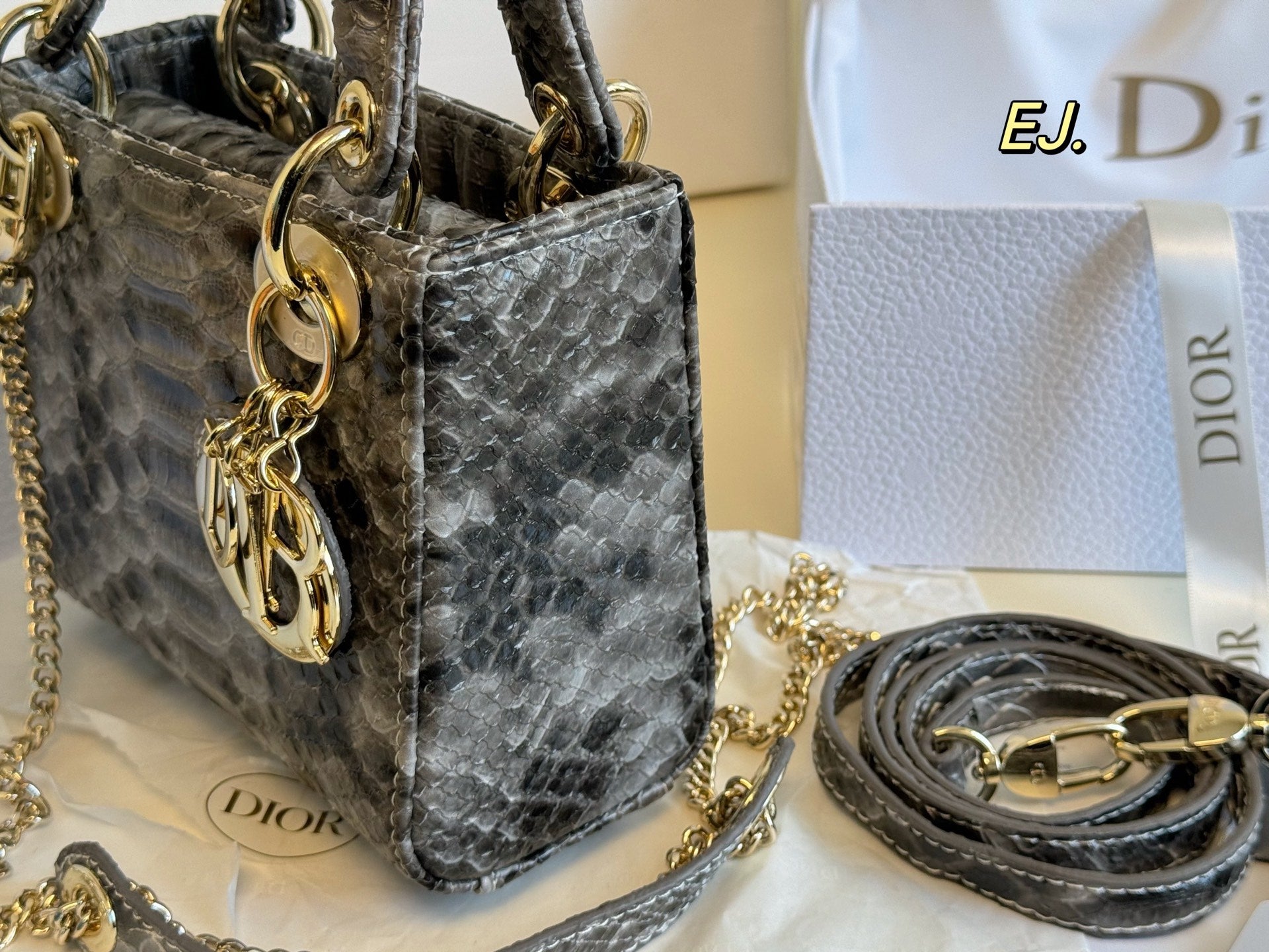 Lady Dior Rare leather pattern handbag